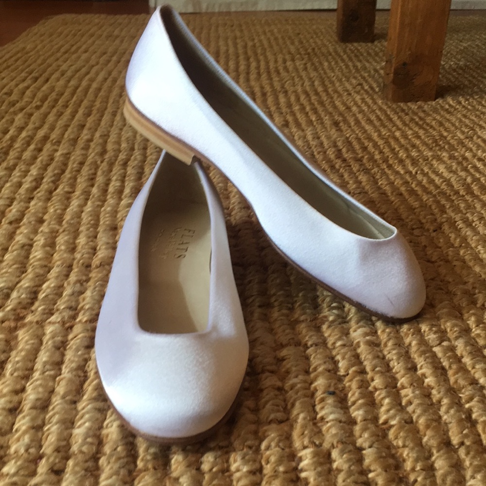 Unused white satin wedding flats by "Flats"